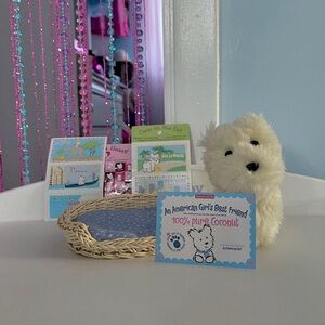 American girl pet dog coconut with bed, collar, and stickers